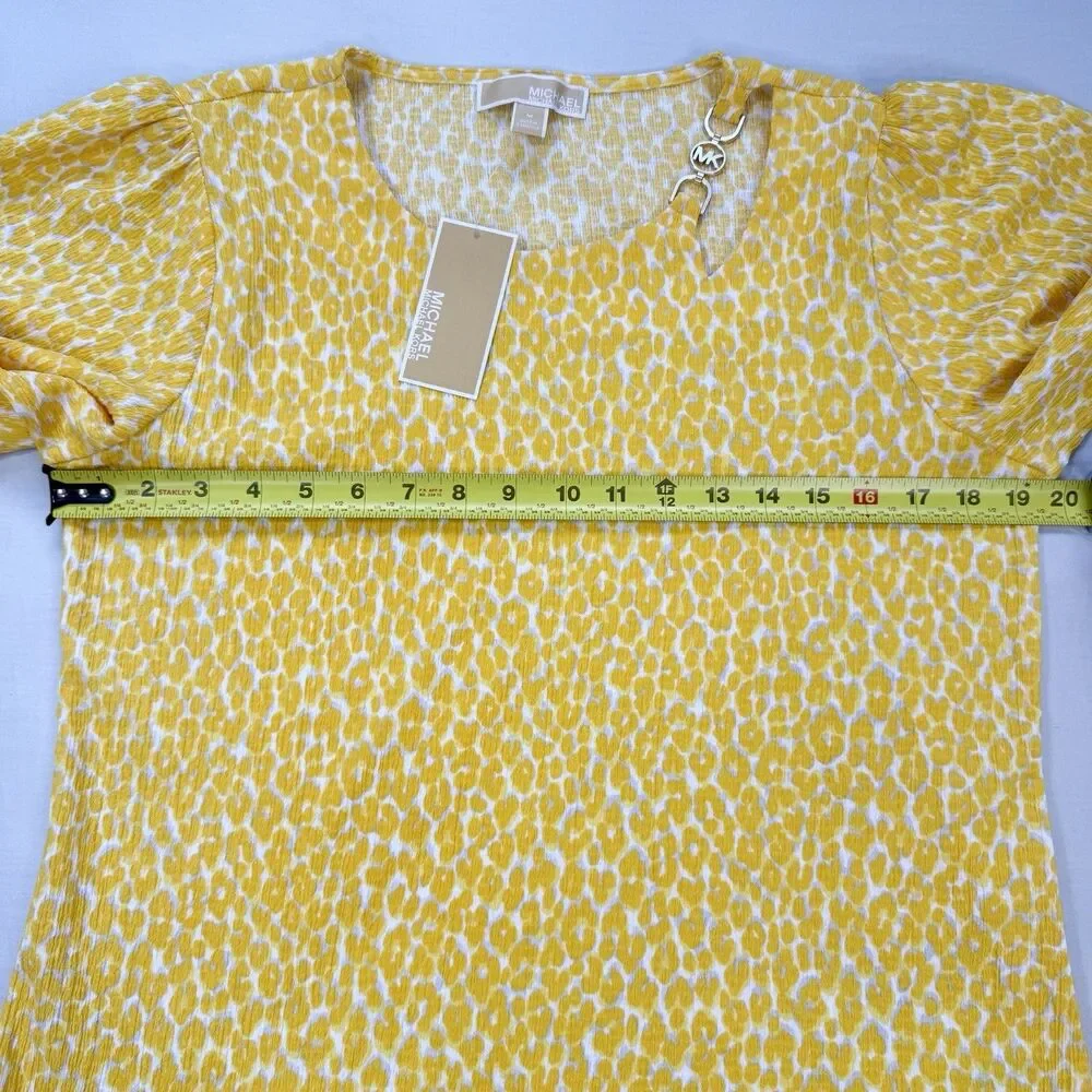 Michael Kors Dandelion Yellow Leopard Print Blouse Medium Animal Print NWT